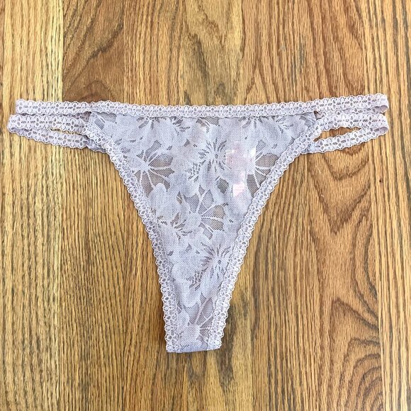 NEW NWT VS PINK VICTORIA'S SECRET Lace Strappy Thong Panty Lilac Lavender Purple - Picture 2 of 14
